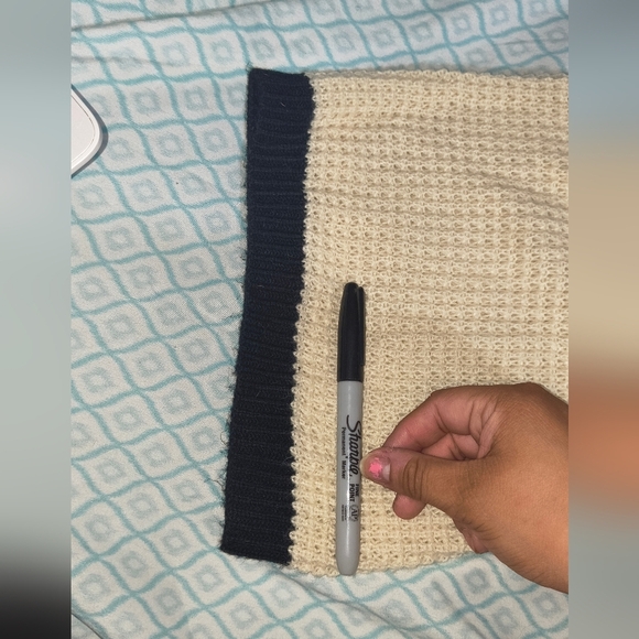 Women/Pre-teen Black and Cream Striped Sweater - Picture 2 of 4